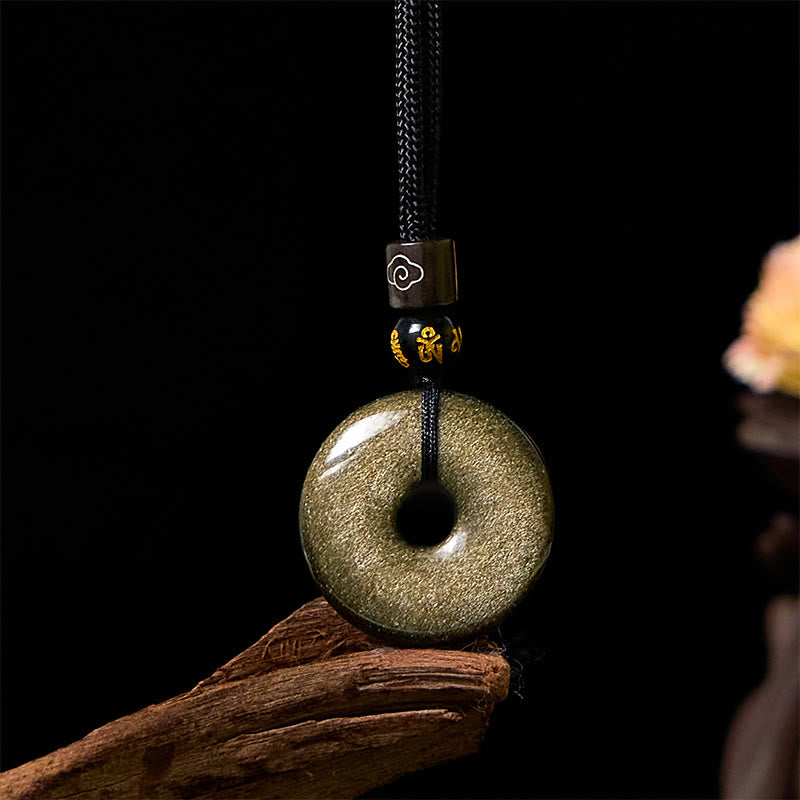 Nimara Ritual Natural Gold Sheen Obsidian Peace Buckle Strengthen Necklace Pendant