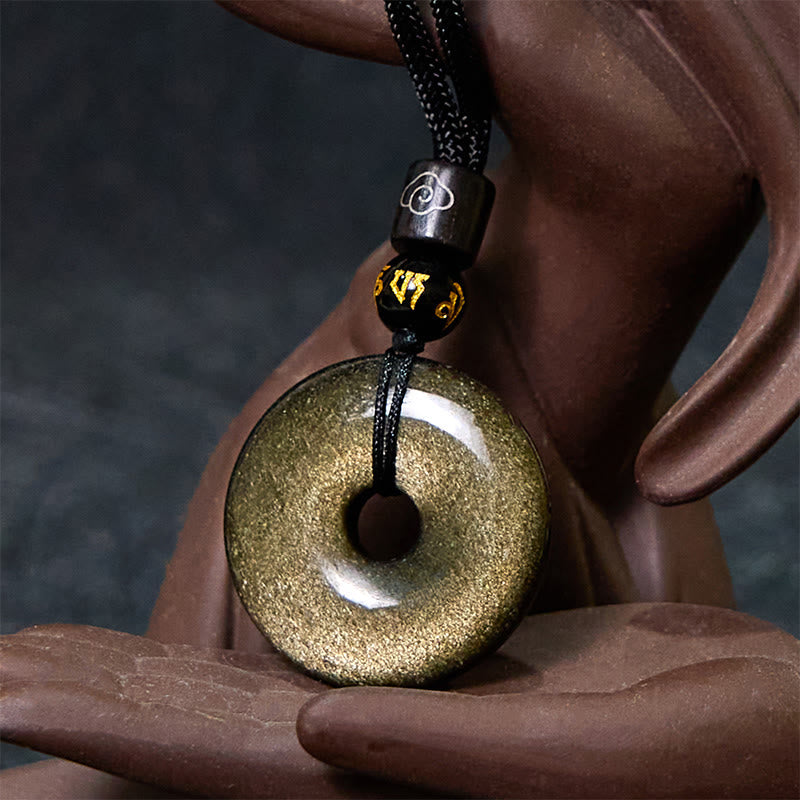 Nimara Ritual Natural Gold Sheen Obsidian Peace Buckle Strengthen Necklace Pendant