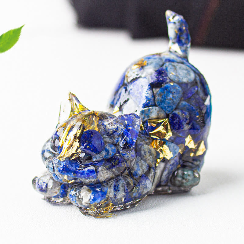 Nimara Ritual Stretching Cat Resin Crystal Gravel Meditation Decoration