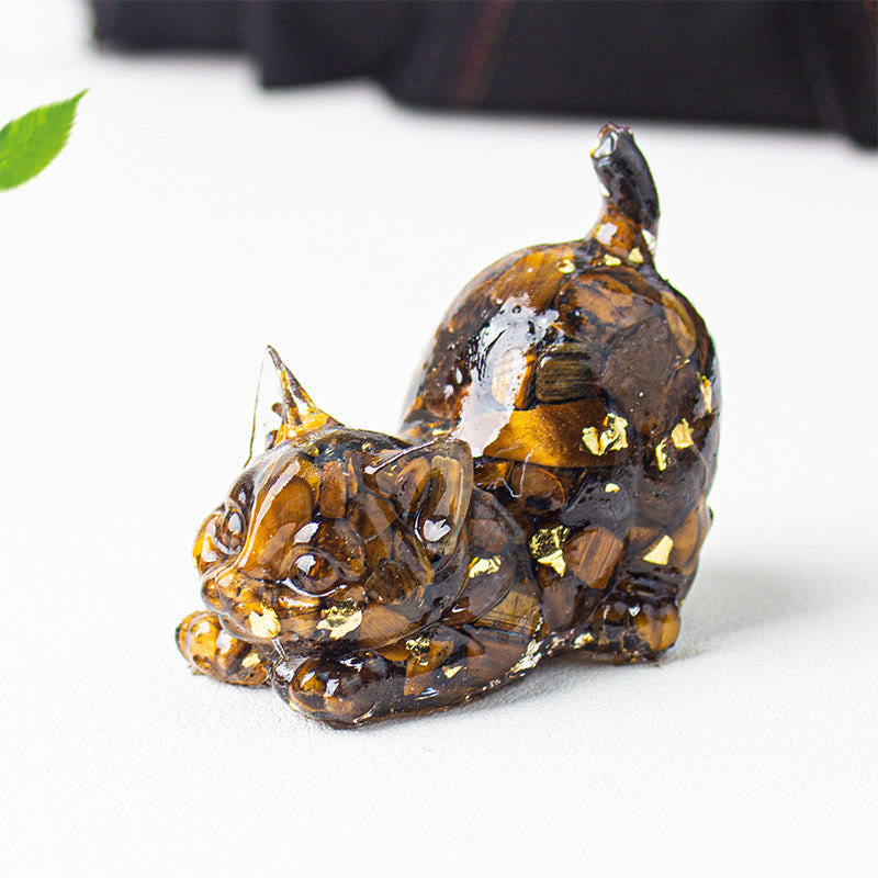 Nimara Ritual Stretching Cat Resin Crystal Gravel Meditation Decoration