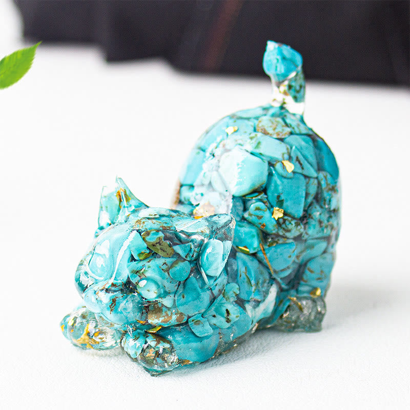Nimara Ritual Stretching Cat Resin Crystal Gravel Meditation Decoration