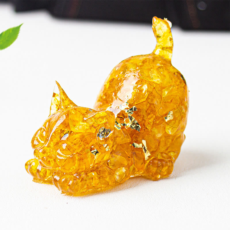 Nimara Ritual Stretching Cat Resin Crystal Gravel Meditation Decoration
