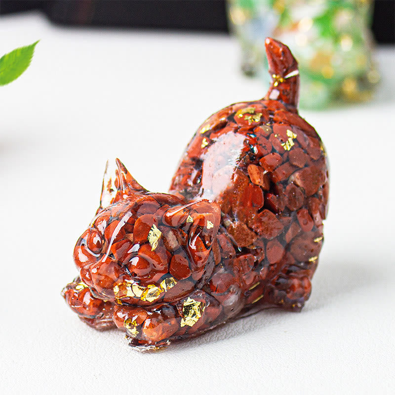 Nimara Ritual Stretching Cat Resin Crystal Gravel Meditation Decoration