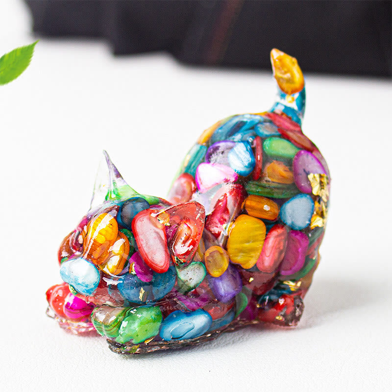 Nimara Ritual Stretching Cat Resin Crystal Gravel Meditation Decoration