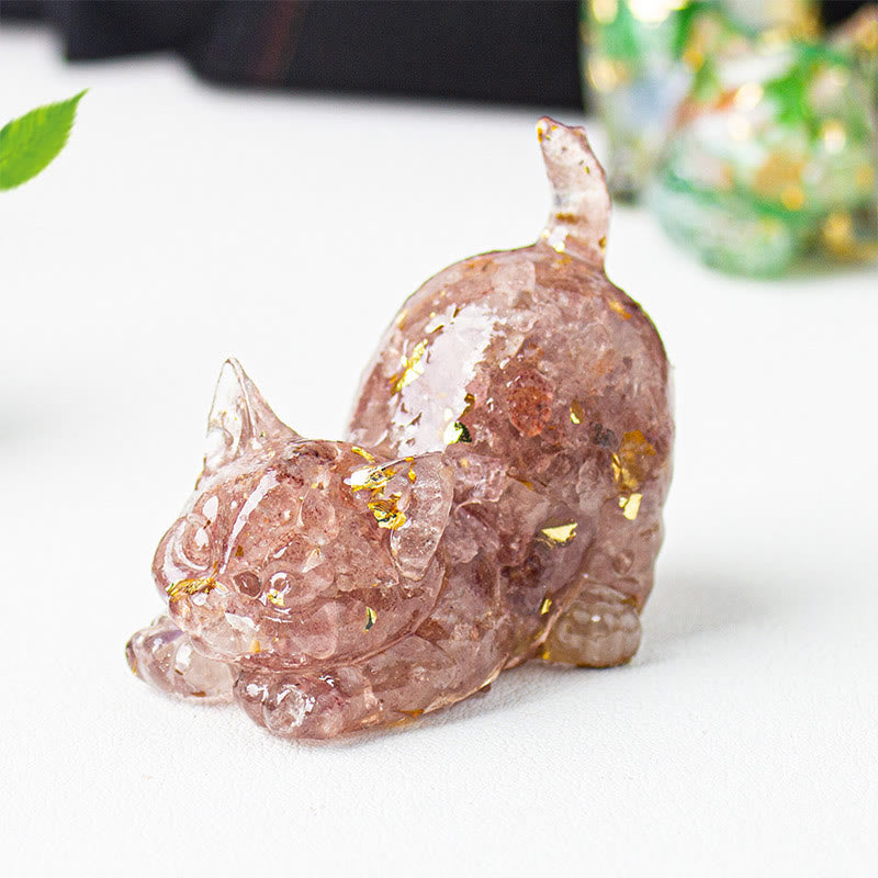 Nimara Ritual Stretching Cat Resin Crystal Gravel Meditation Decoration