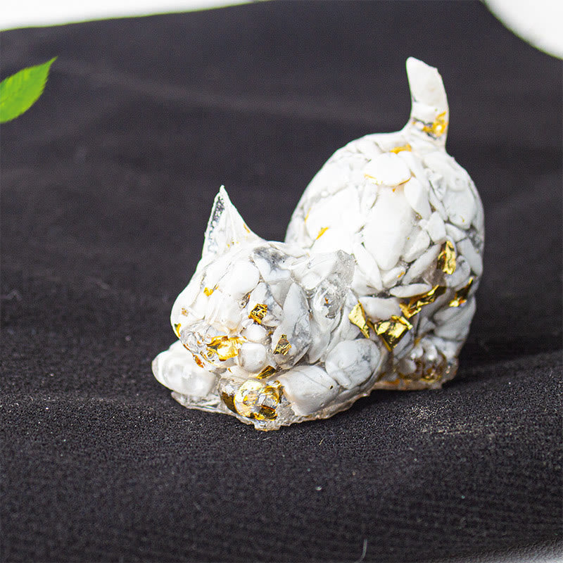 Nimara Ritual Stretching Cat Resin Crystal Gravel Meditation Decoration