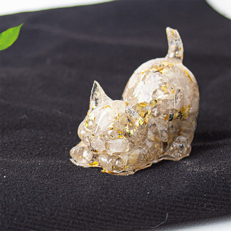 Nimara Ritual Stretching Cat Resin Crystal Gravel Meditation Decoration