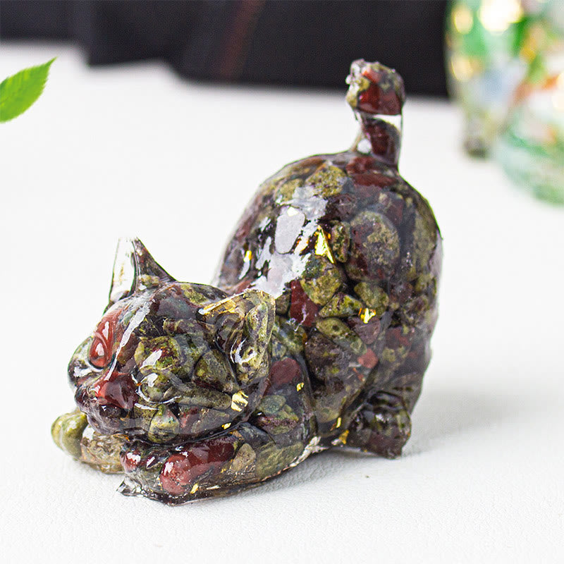 Nimara Ritual Stretching Cat Resin Crystal Gravel Meditation Decoration
