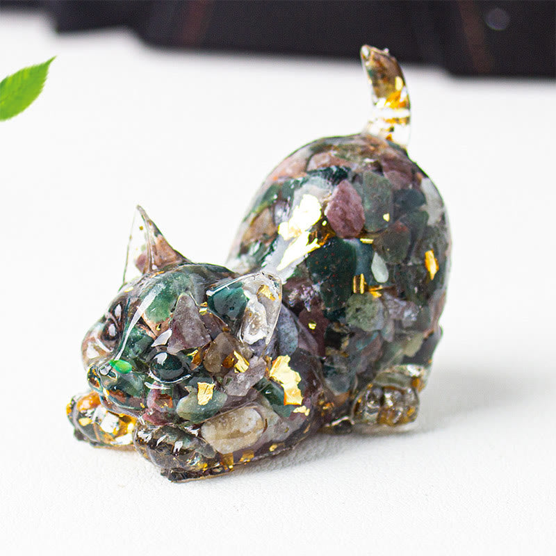 Nimara Ritual Stretching Cat Resin Crystal Gravel Meditation Decoration