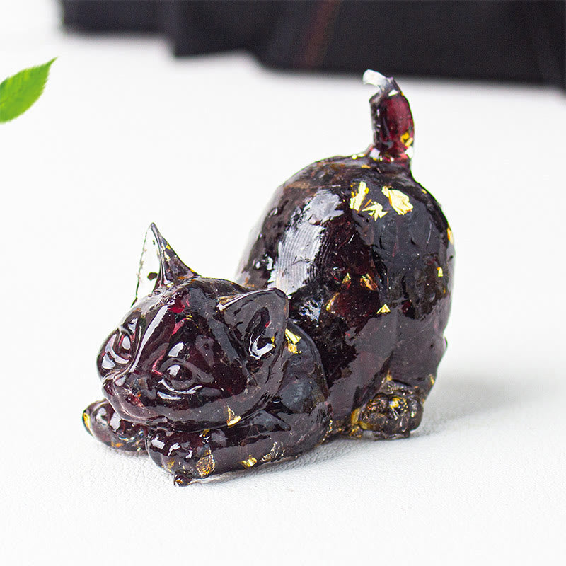 Nimara Ritual Stretching Cat Resin Crystal Gravel Meditation Decoration