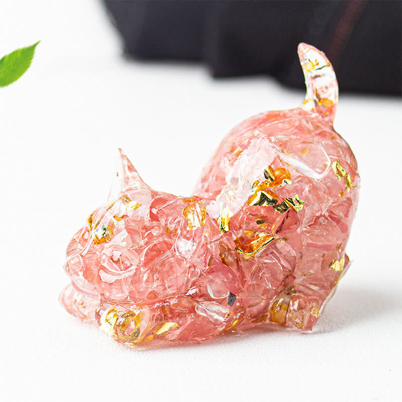 Nimara Ritual Stretching Cat Resin Crystal Gravel Meditation Decoration