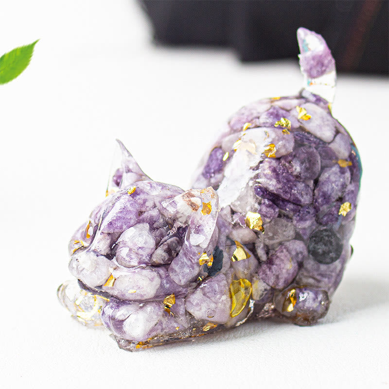 Nimara Ritual Stretching Cat Resin Crystal Gravel Meditation Decoration