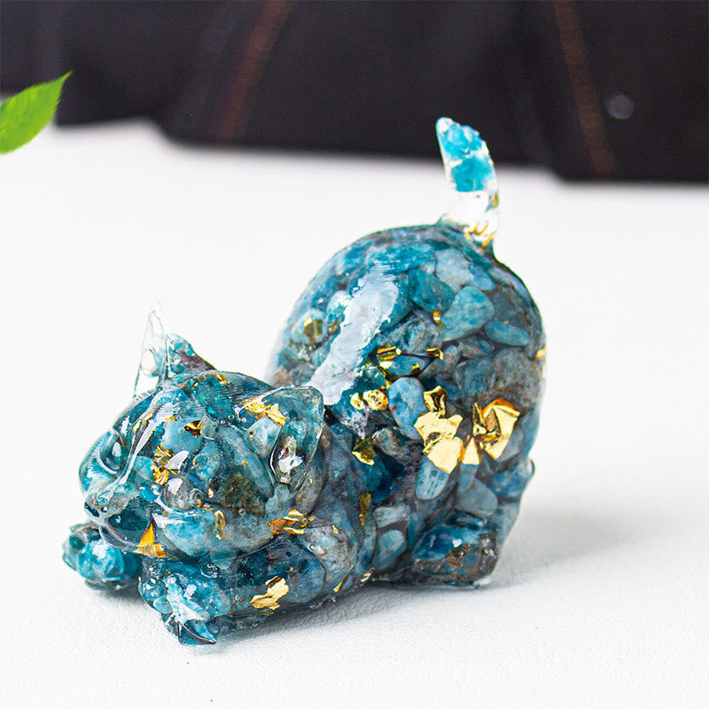 Nimara Ritual Stretching Cat Resin Crystal Gravel Meditation Decoration