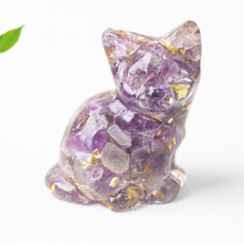 Nimara Ritual Sitting Cat Resin Gravel Pink Crystal Citrine White Crystal Lapis Lazuli Soothing Desktop Decoration