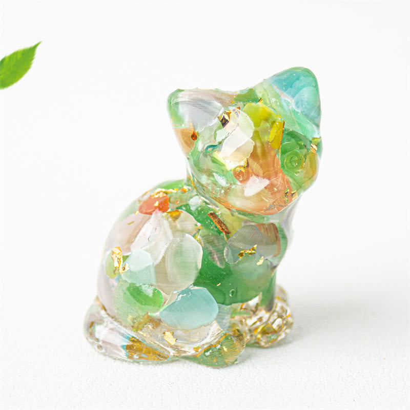 Nimara Ritual Sitting Cat Resin Gravel Pink Crystal Citrine White Crystal Lapis Lazuli Soothing Desktop Decoration