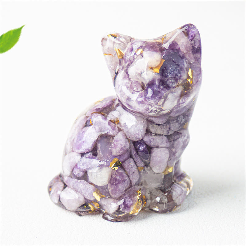 Nimara Ritual Sitting Cat Resin Gravel Pink Crystal Citrine White Crystal Lapis Lazuli Soothing Desktop Decoration