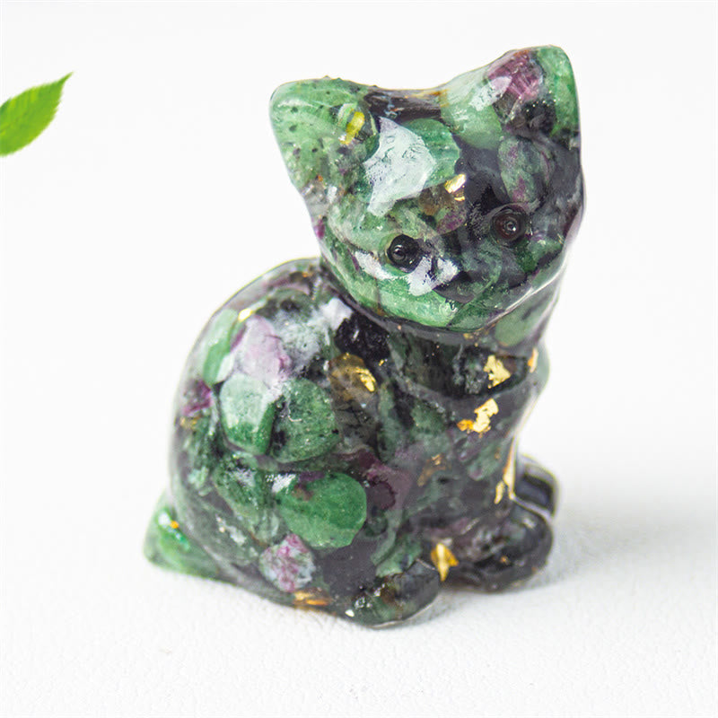 Nimara Ritual Sitting Cat Resin Gravel Pink Crystal Citrine White Crystal Lapis Lazuli Soothing Desktop Decoration