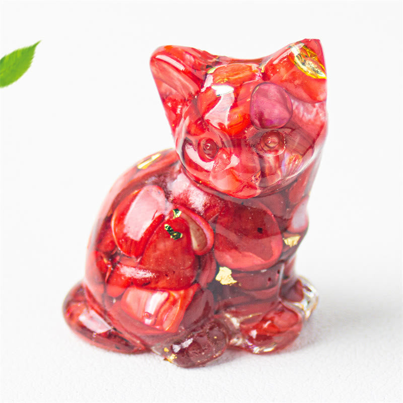 Nimara Ritual Sitting Cat Resin Gravel Pink Crystal Citrine White Crystal Lapis Lazuli Soothing Desktop Decoration