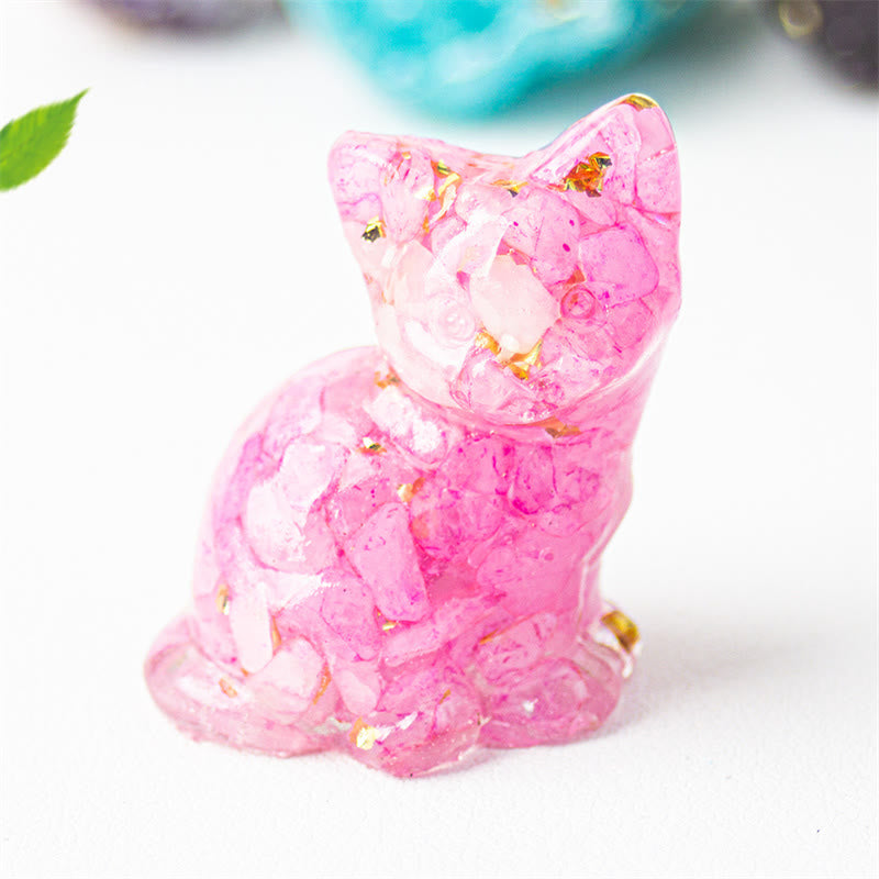 Nimara Ritual Sitting Cat Resin Gravel Pink Crystal Citrine White Crystal Lapis Lazuli Soothing Desktop Decoration