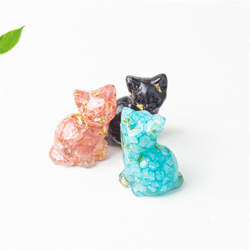 Nimara Ritual Sitting Cat Resin Gravel Pink Crystal Citrine White Crystal Lapis Lazuli Soothing Desktop Decoration
