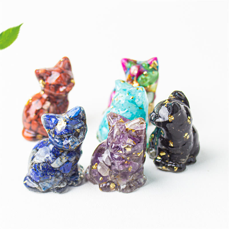 Nimara Ritual Sitting Cat Resin Gravel Pink Crystal Citrine White Crystal Lapis Lazuli Soothing Desktop Decoration