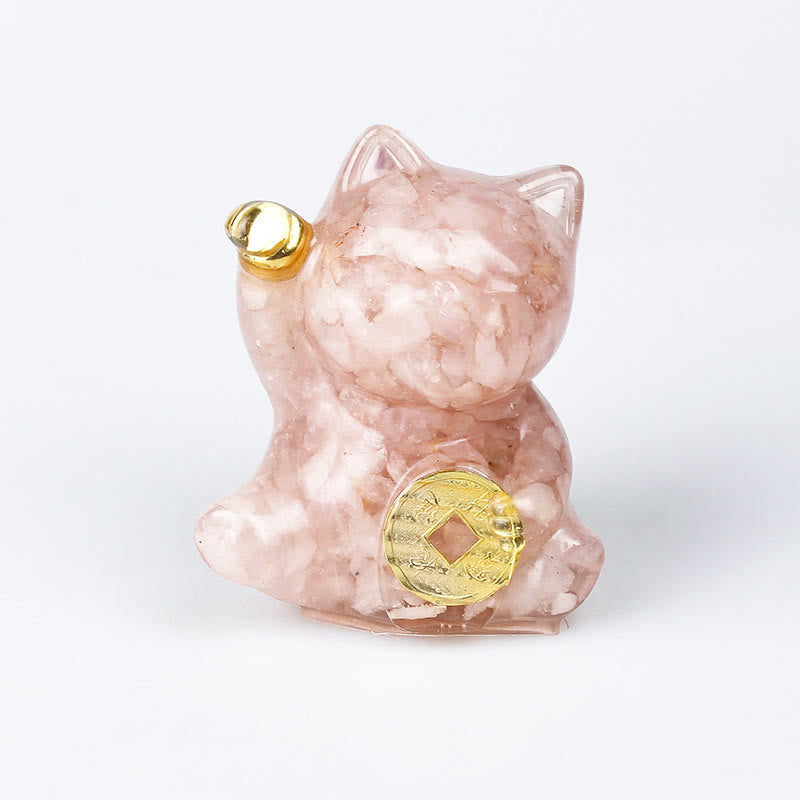 Nimara Ritual Lucky Cat Copper Coin Turquoise Labradorite Pink Crystal Amethyst Strength Home Decoration