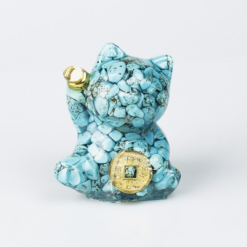 Nimara Ritual Lucky Cat Copper Coin Turquoise Labradorite Pink Crystal Amethyst Strength Home Decoration