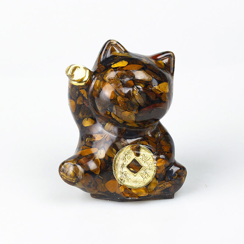 Nimara Ritual Lucky Cat Copper Coin Turquoise Labradorite Pink Crystal Amethyst Strength Home Decoration