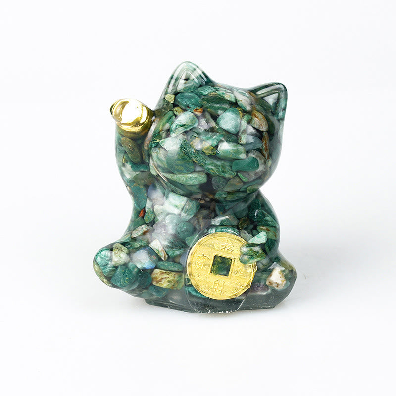 Nimara Ritual Lucky Cat Copper Coin Turquoise Labradorite Pink Crystal Amethyst Strength Home Decoration