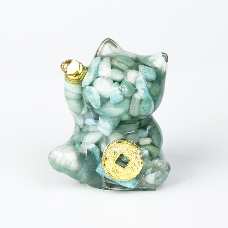 Nimara Ritual Lucky Cat Copper Coin Turquoise Labradorite Pink Crystal Amethyst Strength Home Decoration