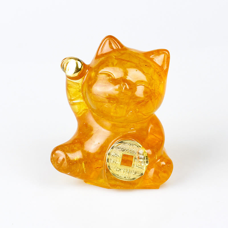 Nimara Ritual Lucky Cat Copper Coin Turquoise Labradorite Pink Crystal Amethyst Strength Home Decoration