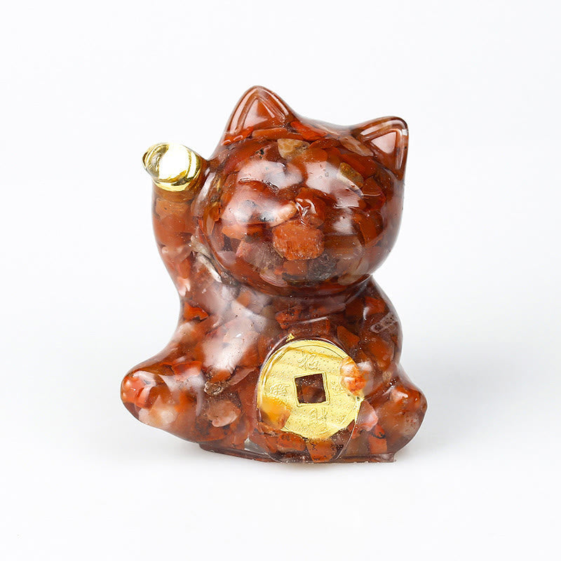 Nimara Ritual Lucky Cat Copper Coin Turquoise Labradorite Pink Crystal Amethyst Strength Home Decoration