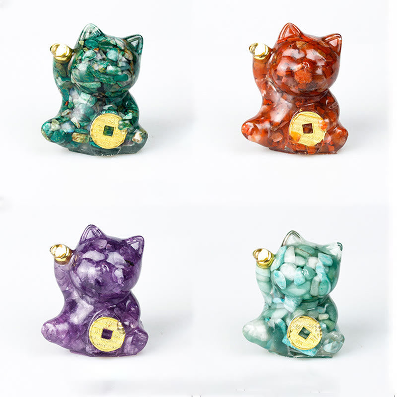 Nimara Ritual Lucky Cat Copper Coin Turquoise Labradorite Pink Crystal Amethyst Strength Home Decoration