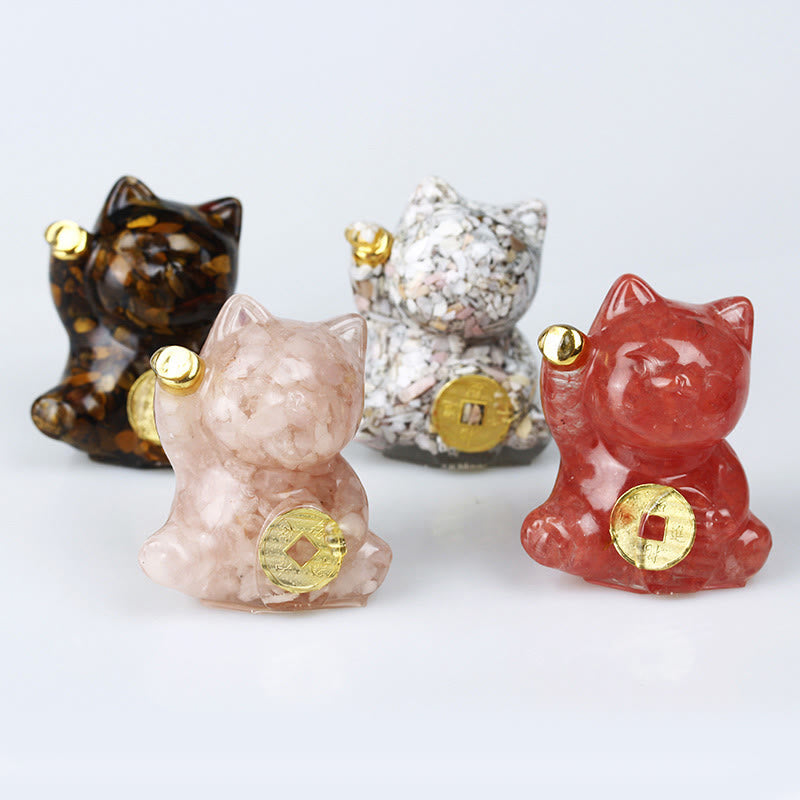 Nimara Ritual Lucky Cat Copper Coin Turquoise Labradorite Pink Crystal Amethyst Strength Home Decoration