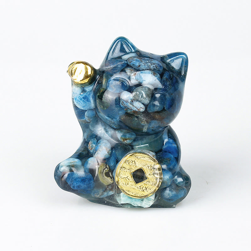 Nimara Ritual Lucky Cat Copper Coin Turquoise Labradorite Pink Crystal Amethyst Strength Home Decoration