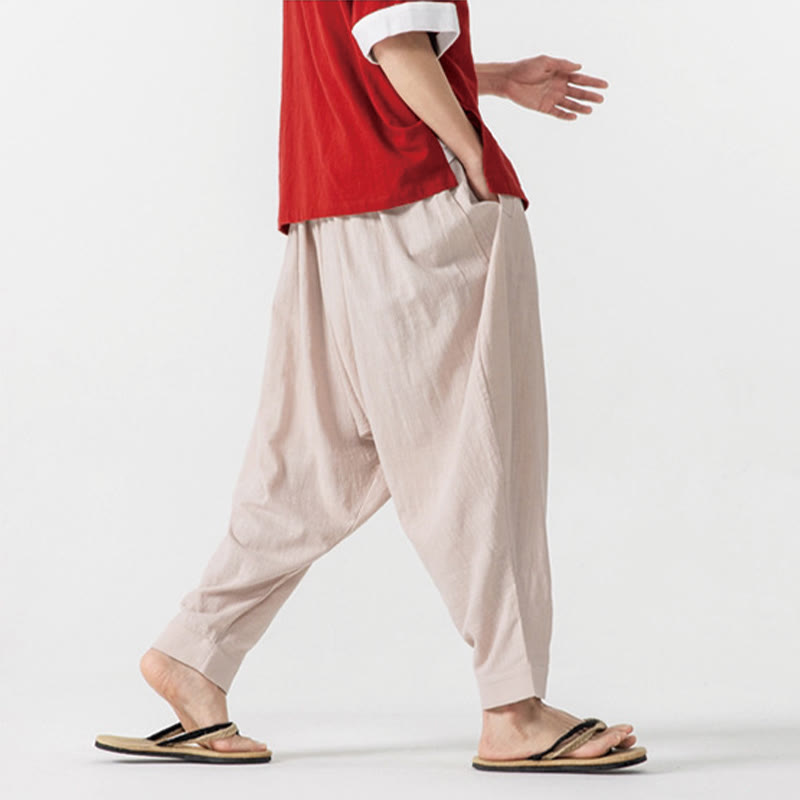Nimara Ritual Solid Color Drawstring Men's Harem Pants With PocketsAnkle-Length (9 Length)