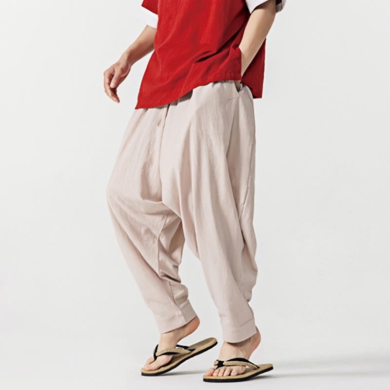 Nimara Ritual Solid Color Drawstring Men's Harem Pants With PocketsAnkle-Length (9 Length)