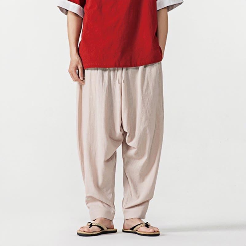 Nimara Ritual Solid Color Drawstring Men's Harem Pants With PocketsAnkle-Length (9 Length)