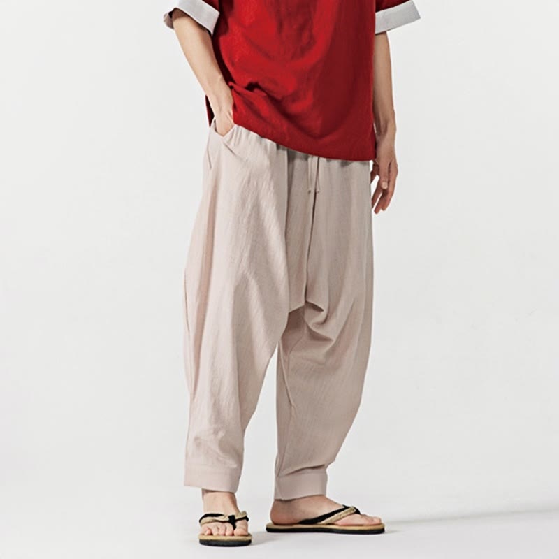 Nimara Ritual Solid Color Drawstring Men's Harem Pants With PocketsAnkle-Length (9 Length)