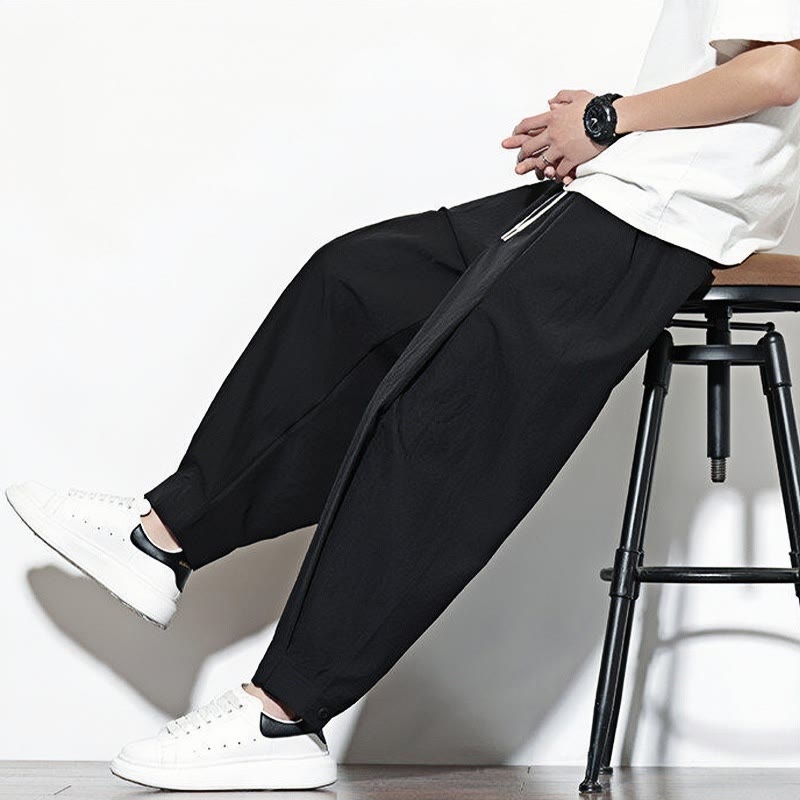 Nimara Ritual Casual Solid Color Drawstring Men's Harem Pants With Pockets
