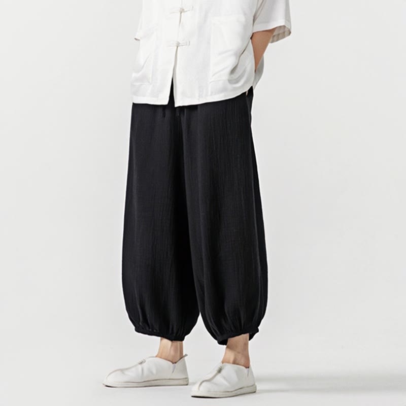 Nimara Ritual Soft Solid Color Drawstring Cotton Men's Pants With Pockets