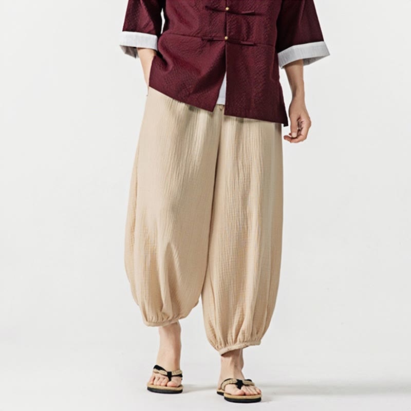 Nimara Ritual Soft Solid Color Drawstring Cotton Men's Pants With Pockets