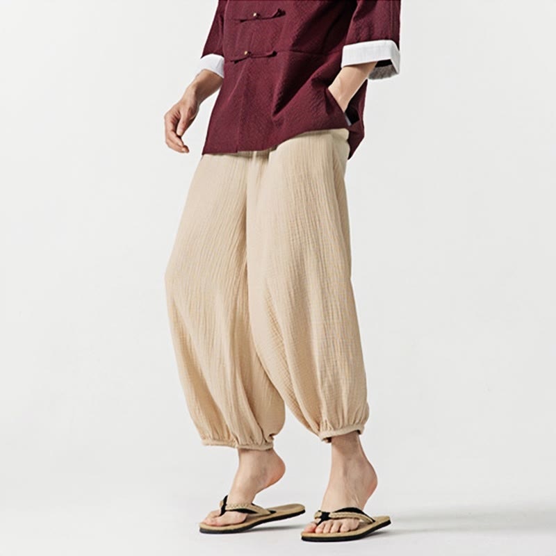 Nimara Ritual Soft Solid Color Drawstring Cotton Men's Pants With Pockets