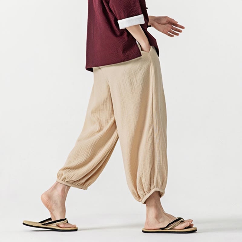 Nimara Ritual Soft Solid Color Drawstring Cotton Men's Pants With Pockets