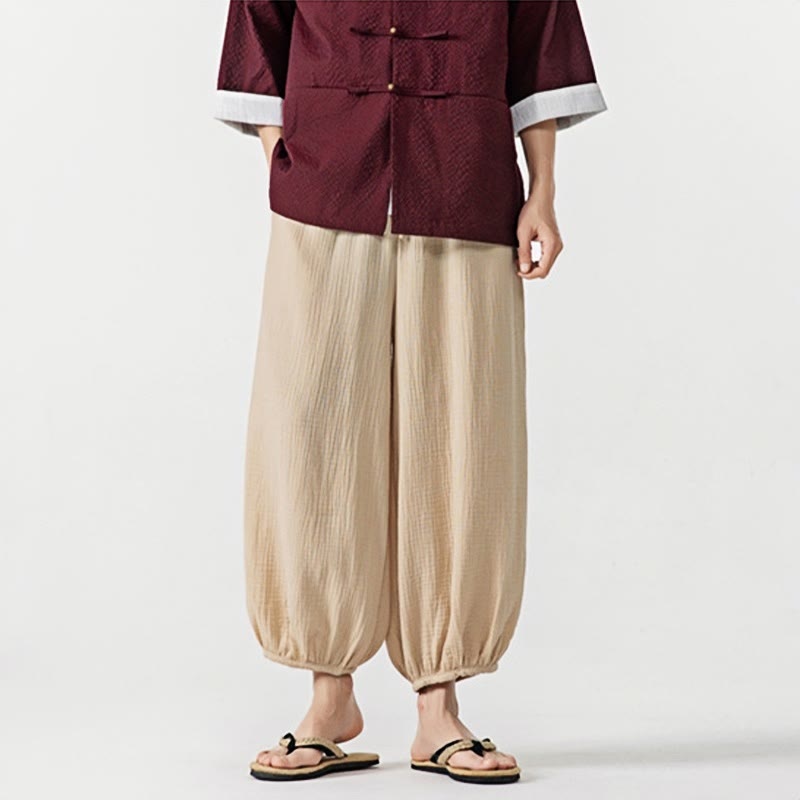 Nimara Ritual Soft Solid Color Drawstring Cotton Men's Pants With Pockets