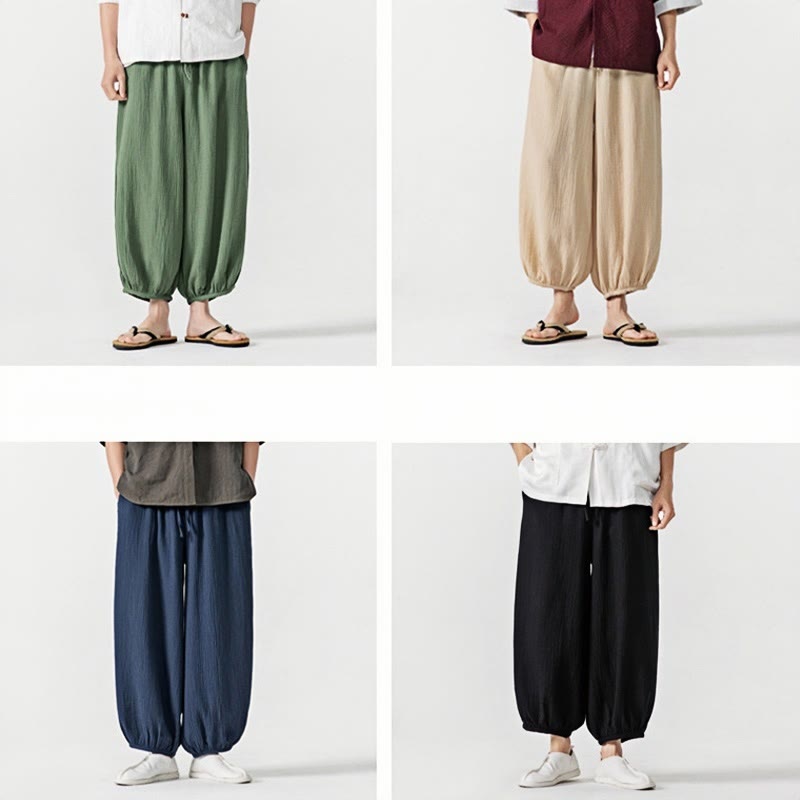 Nimara Ritual Soft Solid Color Drawstring Cotton Men's Pants With Pockets