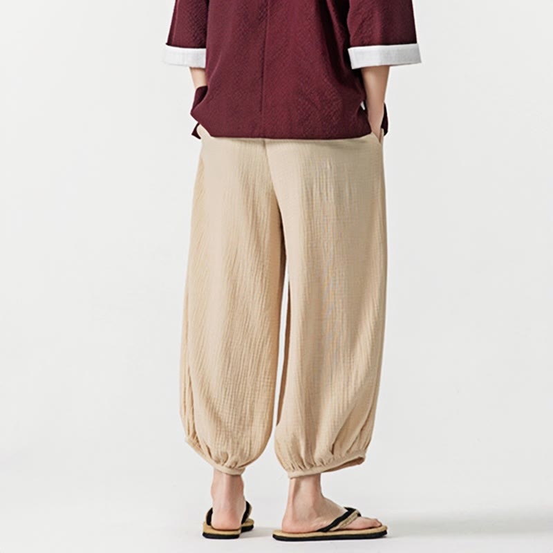 Nimara Ritual Soft Solid Color Drawstring Cotton Men's Pants With Pockets