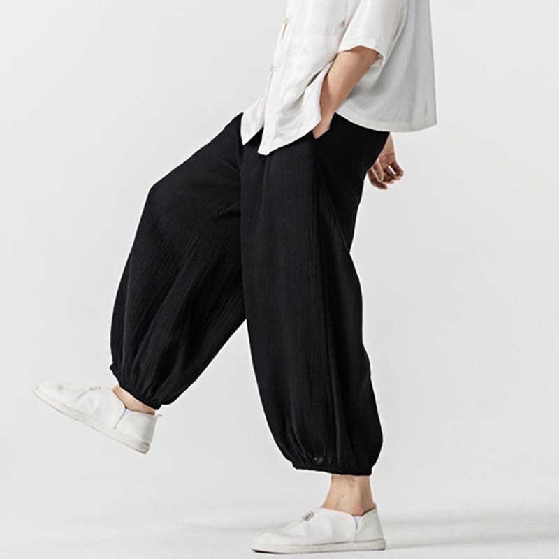 Nimara Ritual Soft Solid Color Drawstring Cotton Men's Pants With Pockets