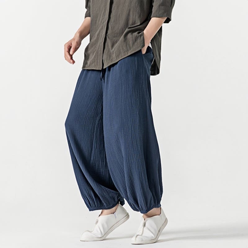 Nimara Ritual Soft Solid Color Drawstring Cotton Men's Pants With Pockets