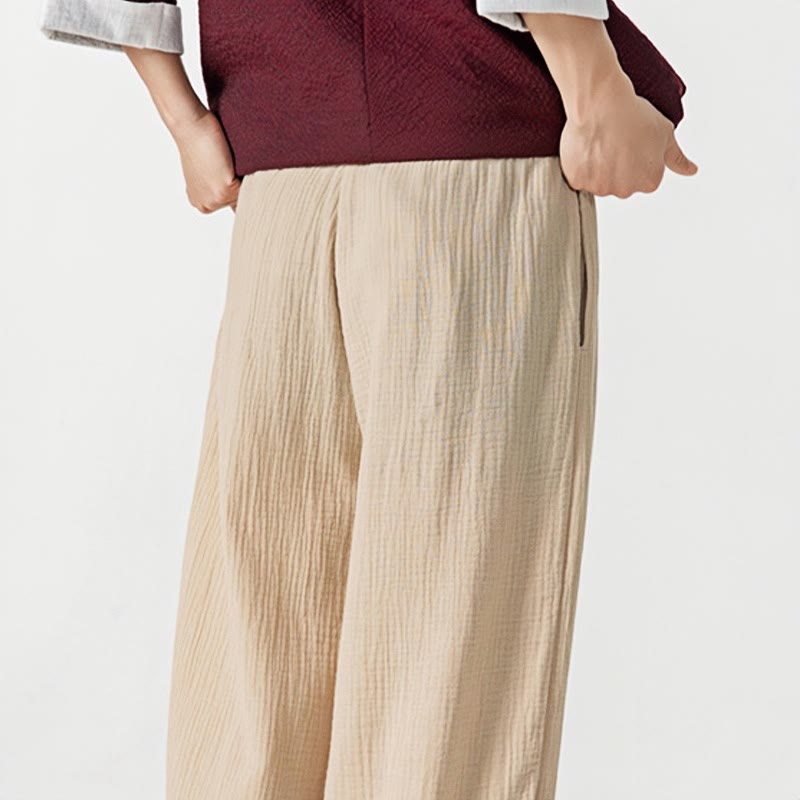 Nimara Ritual Soft Solid Color Drawstring Cotton Men's Pants With Pockets